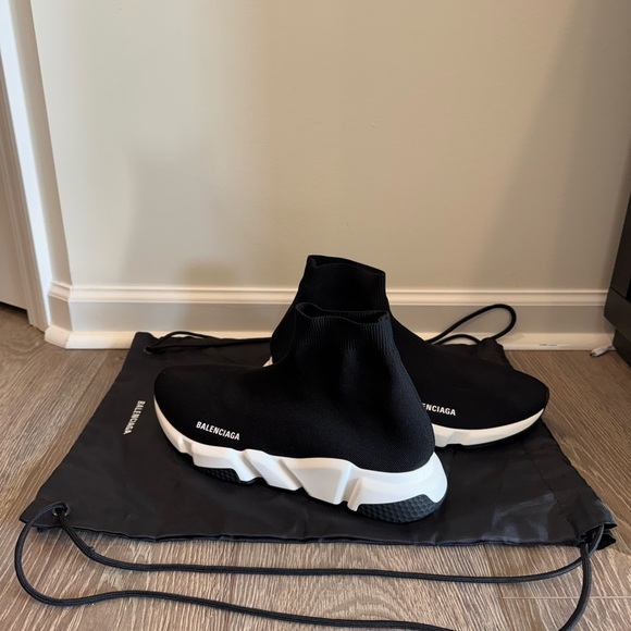 Balenciaga Black and White Speed Sock Sneakers